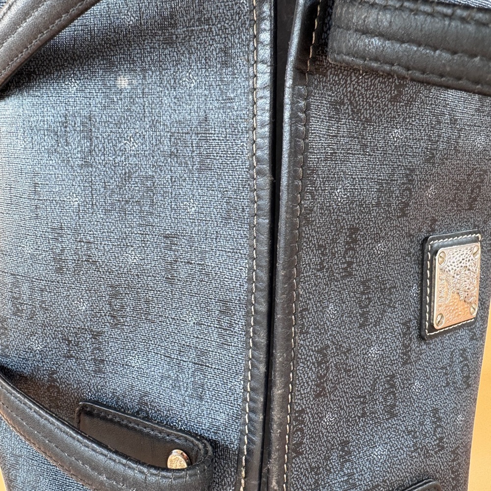 MCM Navy Blue Black Visetos Coated Canvas and Leather Open Tote - Picture 14 of 16